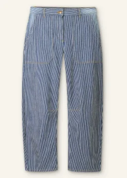 Cotton Indigo Stripe Engineered-Leg Trouser