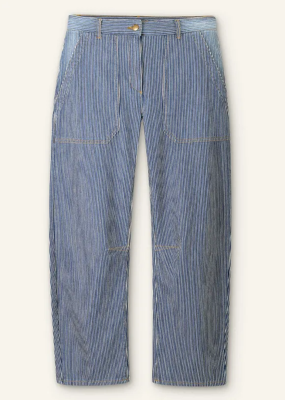 Cotton Indigo Stripe Engineered-Leg Trouser