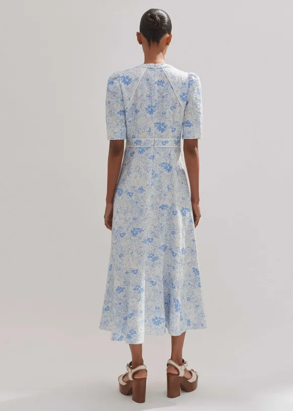 Cotton Jacquard Gardenia Print Maxi Dress