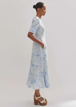 Cotton Jacquard Gardenia Print Maxi Dress