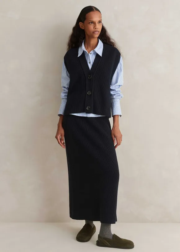 Cotton Merino Rib Straight Maxi Skirt
