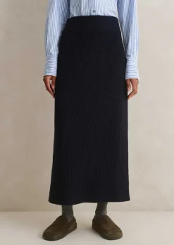 Cotton Merino Rib Straight Maxi Skirt