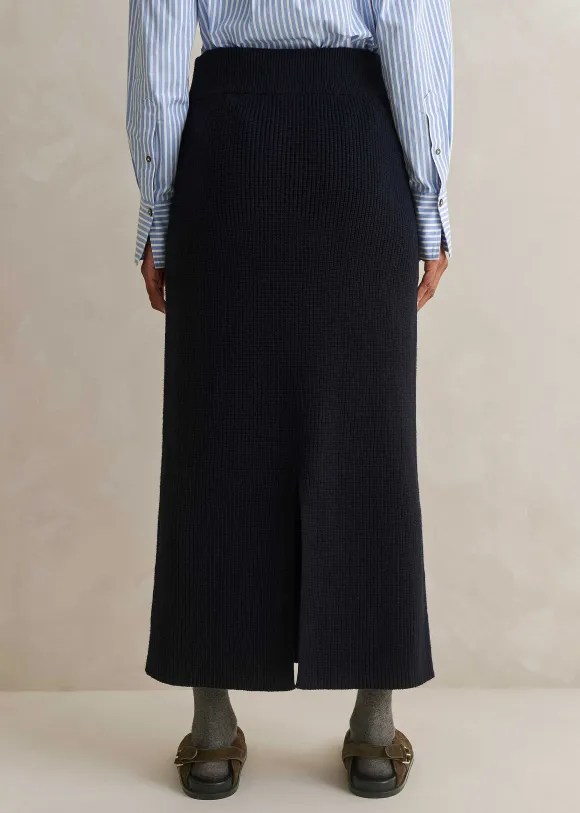 Cotton Merino Rib Straight Maxi Skirt