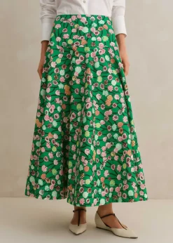 Cotton Poplin Lantana Print Maxi Skirt