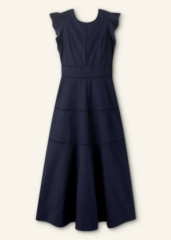 Cotton Poplin Volant Sleeve Maxi Dress