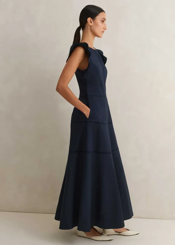 Cotton Poplin Volant Sleeve Maxi Dress