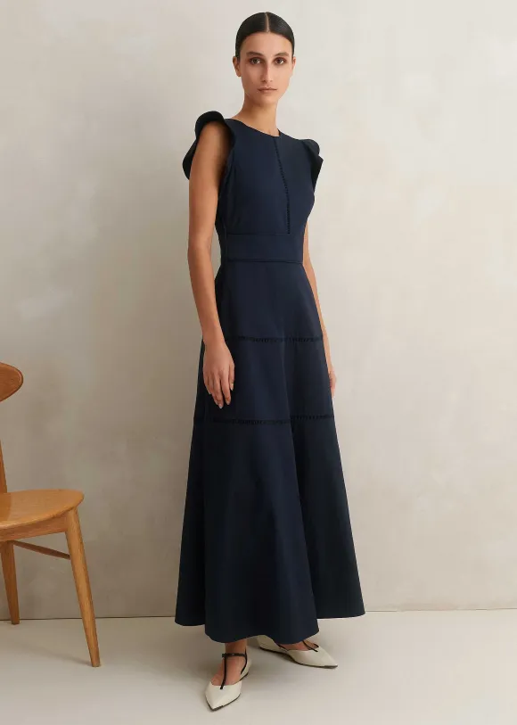 Cotton Poplin Volant Sleeve Maxi Dress