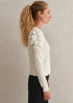 Cotton Ruche Sleeve Sweatshirt