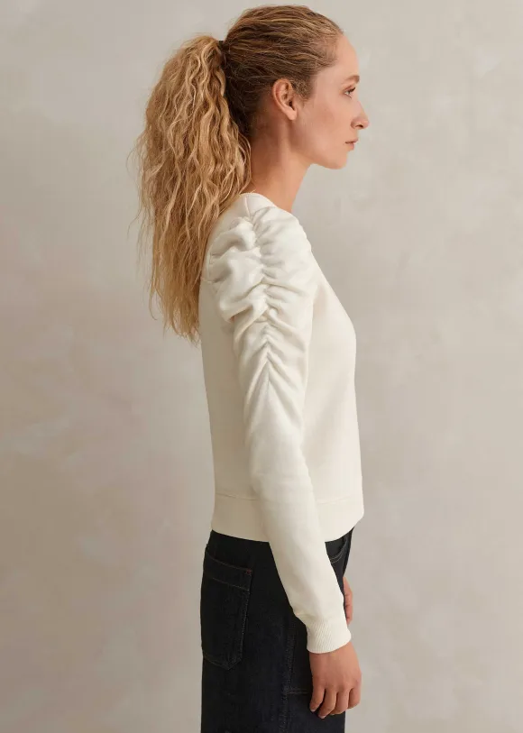 Cotton Ruche Sleeve Sweatshirt