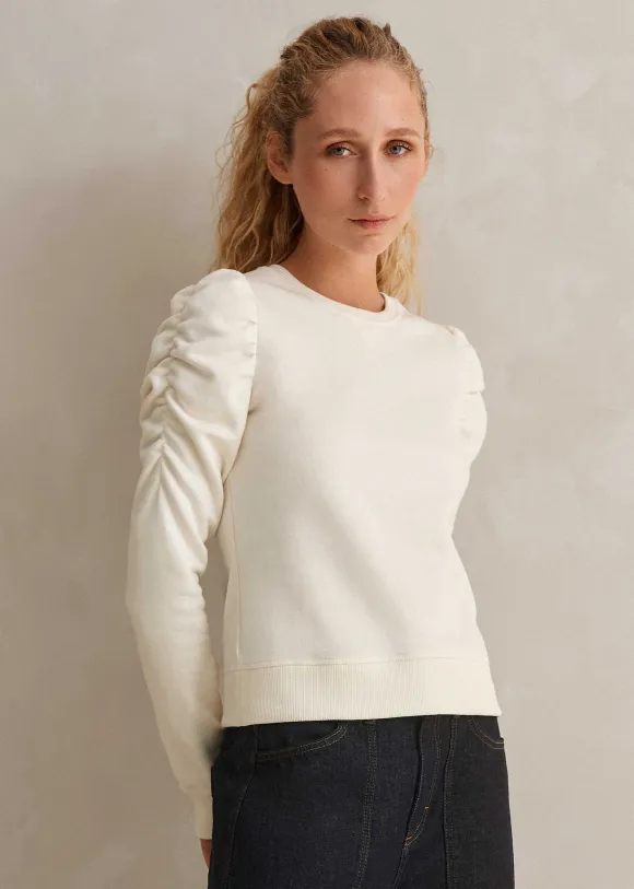 Cotton Ruche Sleeve Sweatshirt