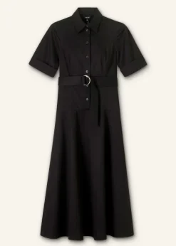 Cotton Sateen Midi Shirt Dress + Belt