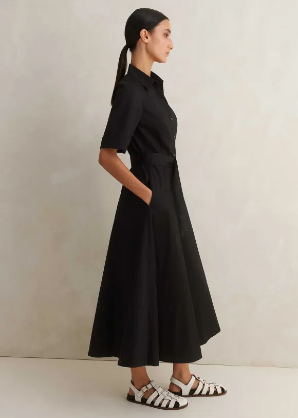 Cotton Sateen Midi Shirt Dress + Belt