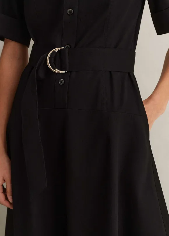 Cotton Sateen Midi Shirt Dress + Belt