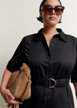 Cotton Sateen Midi Shirt Dress + Belt