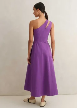 Cotton Sateen One Shoulder Midi Dress