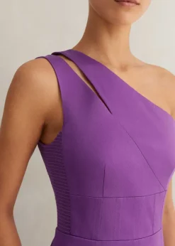 Cotton Sateen One Shoulder Midi Dress