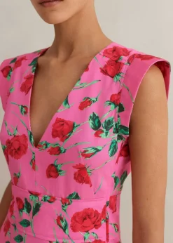 Cotton Sateen Rose Print Maxi Dress