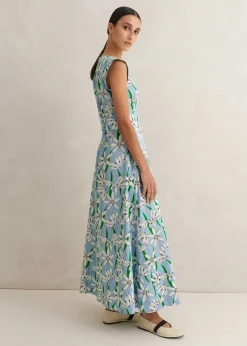 Cotton Sateen Snowdrop Print Maxi Dress
