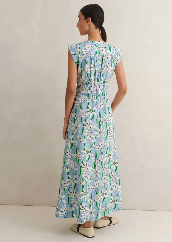 Cotton Sateen Snowdrop Print Maxi Dress