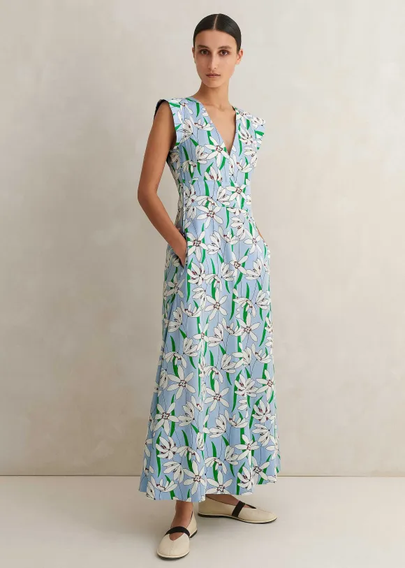 Cotton Sateen Snowdrop Print Maxi Dress
