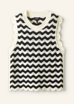 Cotton Scallop Stripe Boxy Knit Vest