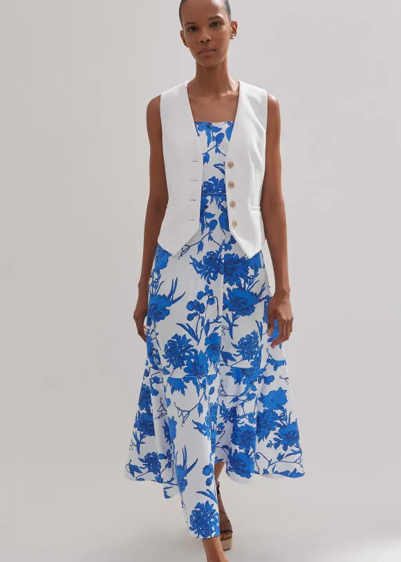 Cotton Scribbled Flower Print Maxi Dress