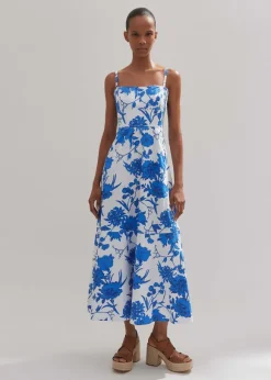 Cotton Scribbled Flower Print Maxi Dress