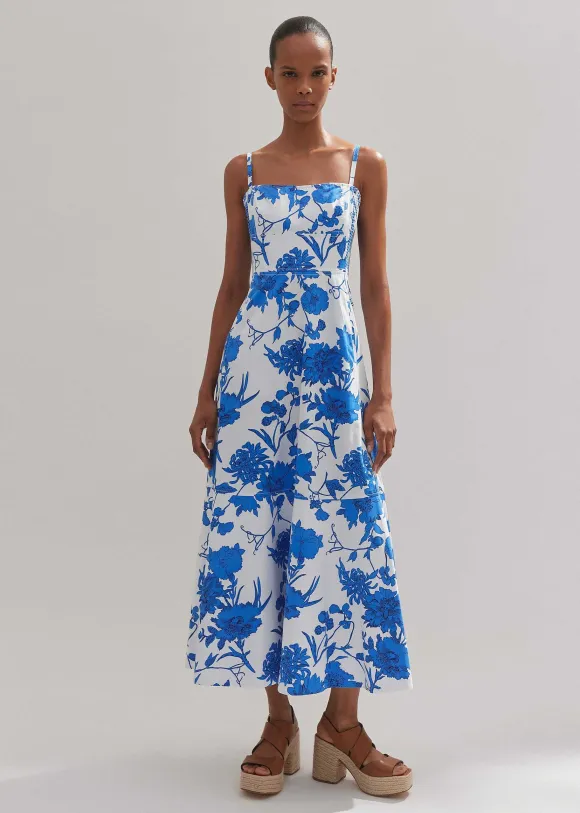 Cotton Scribbled Flower Print Maxi Dress