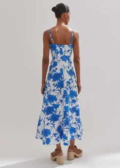 Cotton Scribbled Flower Print Maxi Dress