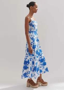 Cotton Scribbled Flower Print Maxi Dress