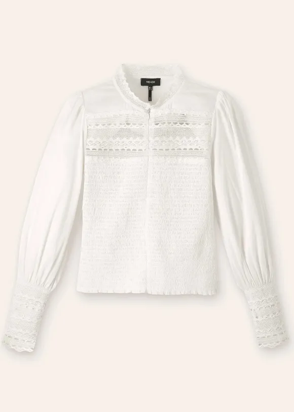 Cotton Shirred Lace Trim Top