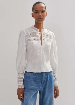 Cotton Shirred Lace Trim Top