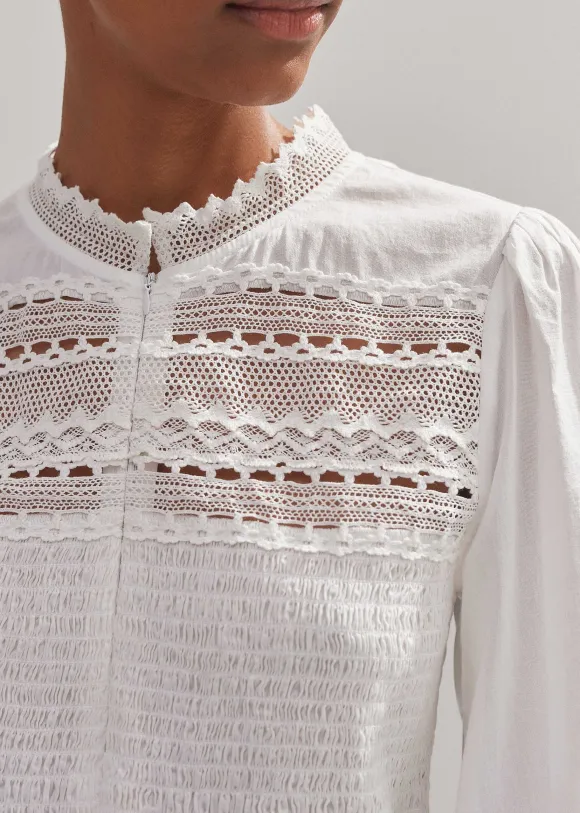 Cotton Shirred Lace Trim Top