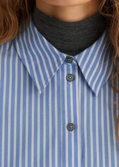 Cotton Stripe Dipped Hem Crop Shirt