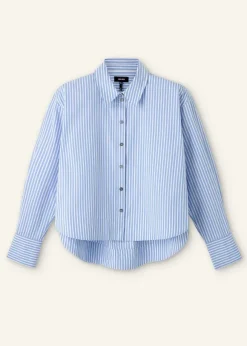 Cotton Stripe Dipped Hem Crop Shirt