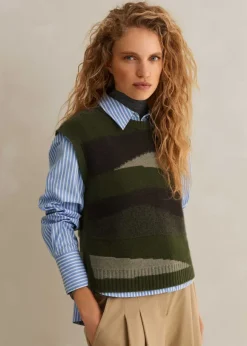 Cotton Stripe Dipped Hem Crop Shirt