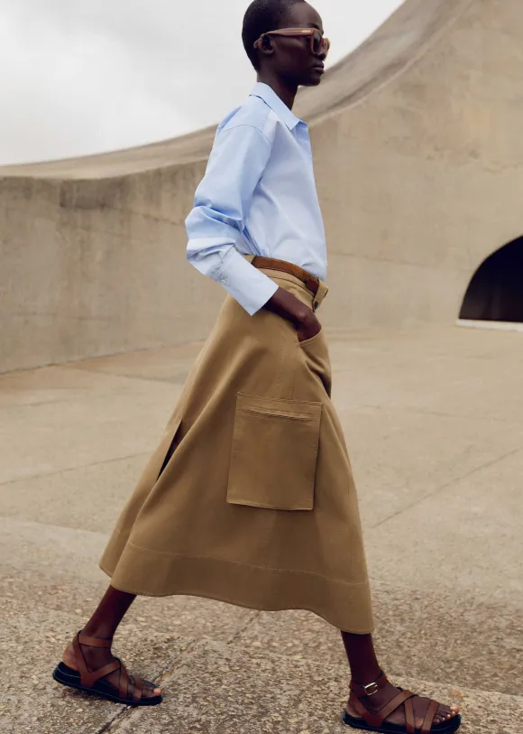 Cotton Utility Midi Skirt