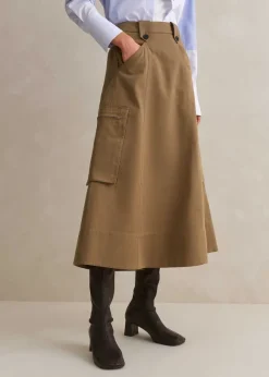 Cotton Utility Midi Skirt