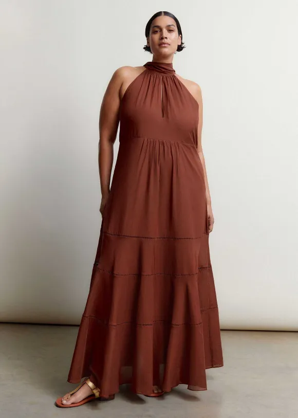 Cotton Voile Halterneck Full-Length Dress