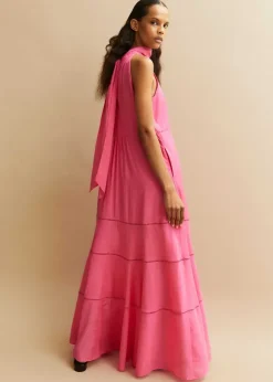 Cotton Voile Halterneck Full-Length Dress