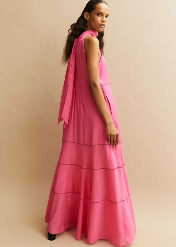 Cotton Voile Halterneck Full-Length Dress