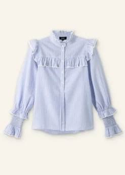 Cotton Voile Stripe Long Sleeve Top