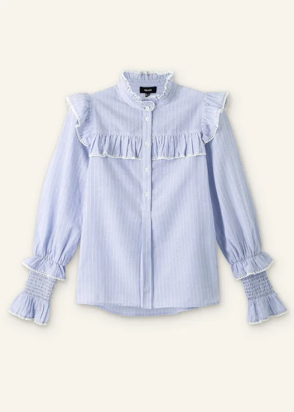 Cotton Voile Stripe Long Sleeve Top