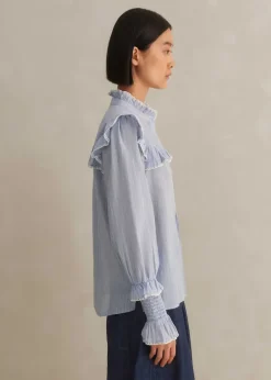 Cotton Voile Stripe Long Sleeve Top