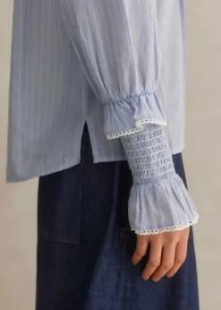 Cotton Voile Stripe Long Sleeve Top