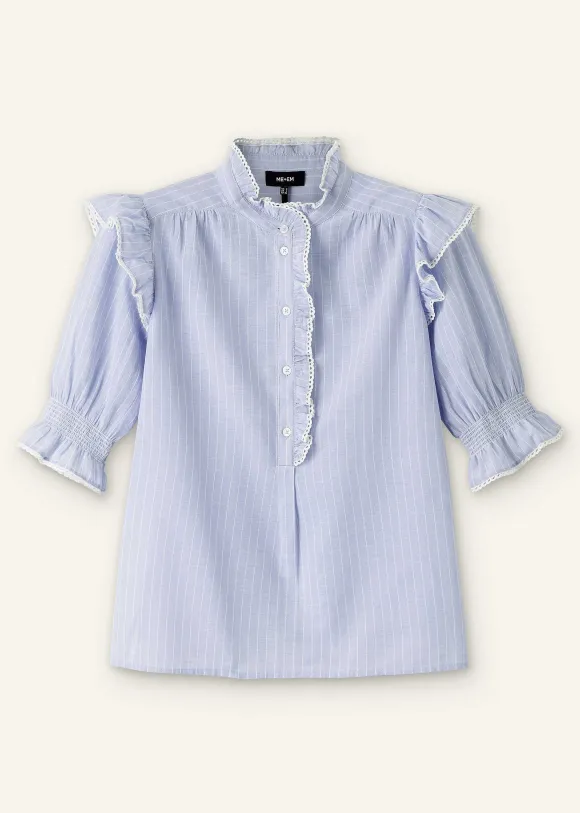 Cotton Voile Stripe Short Sleeve Top