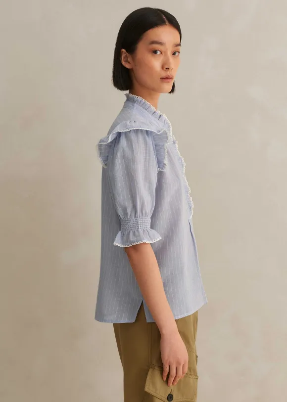 Cotton Voile Stripe Short Sleeve Top