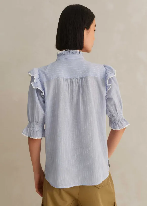 Cotton Voile Stripe Short Sleeve Top
