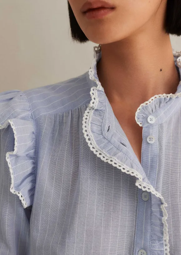 Cotton Voile Stripe Short Sleeve Top