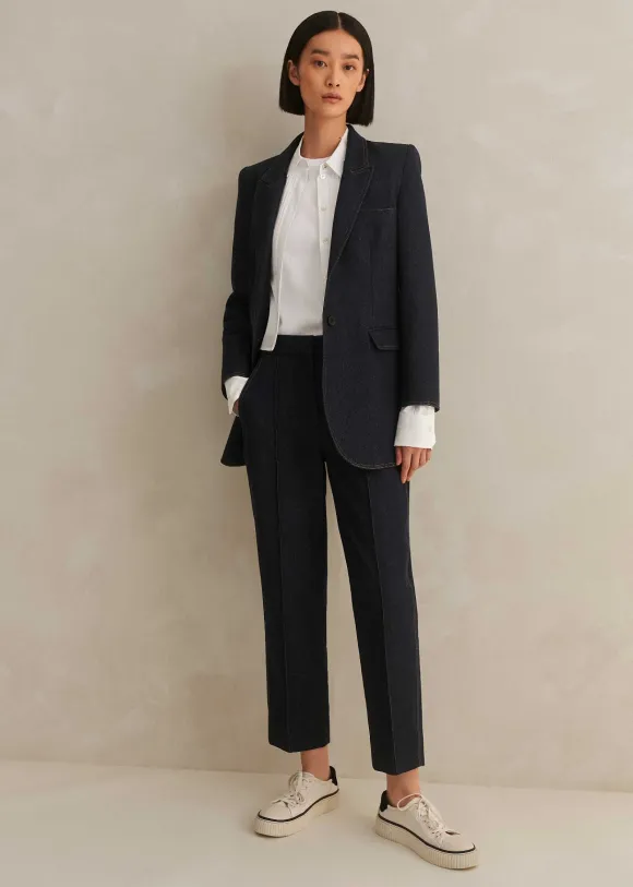 Cotton-Blend Denim Straight Crop Trouser Suit